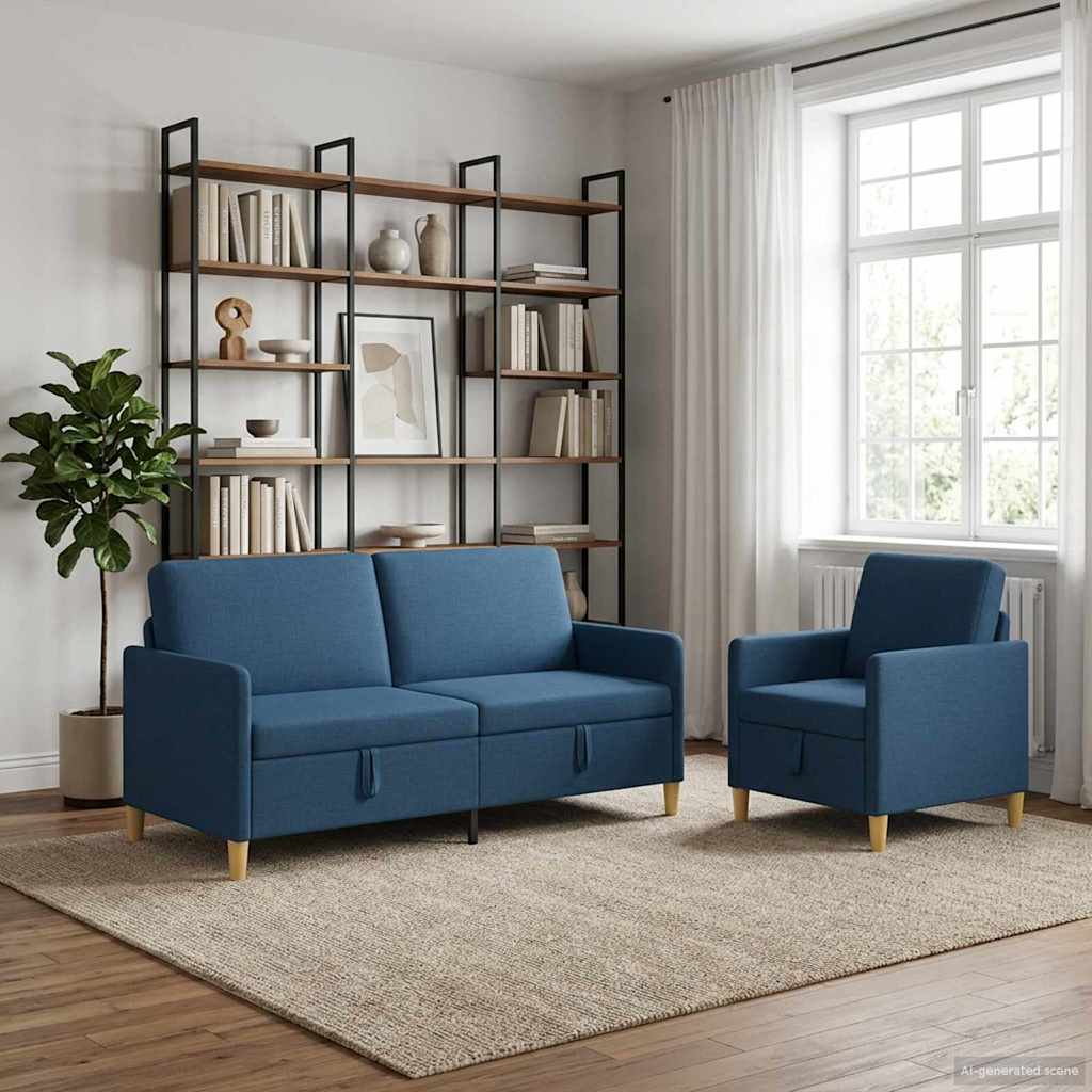 Set di Divani con Storage 2 pcs Blu Poliestere | homemem39
