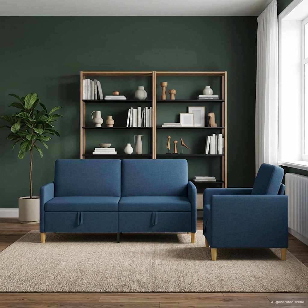 Set di Divani con Storage 2 pcs Blu Poliestere | homemem39