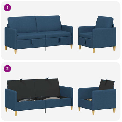 Set di Divani con Storage 2 pz Blu Poliestere
