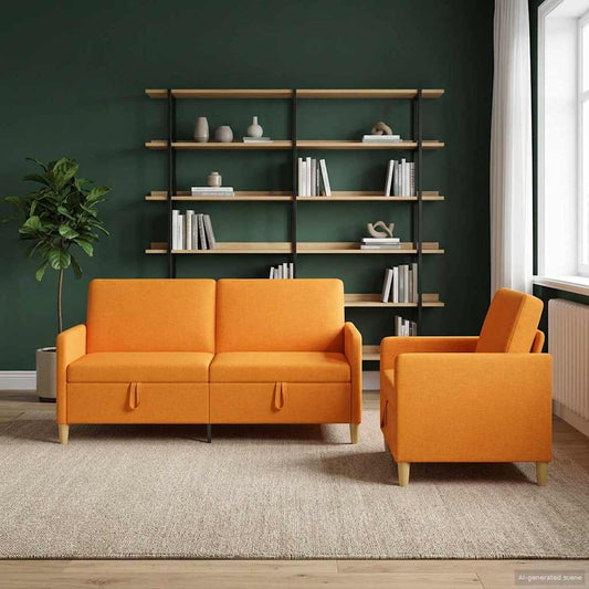 Set di Divani con Storage 2 pz Giallo Scuro Poliestere