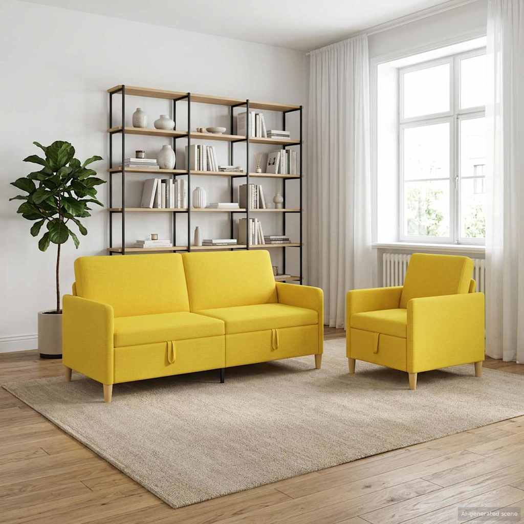 Set di Divani con Storage 2 pz Giallo Chiaro Poliestere