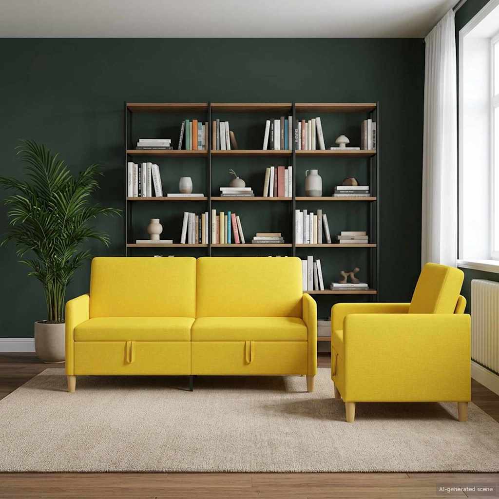 Set di Divani con Storage 2 pz Giallo Chiaro Poliestere