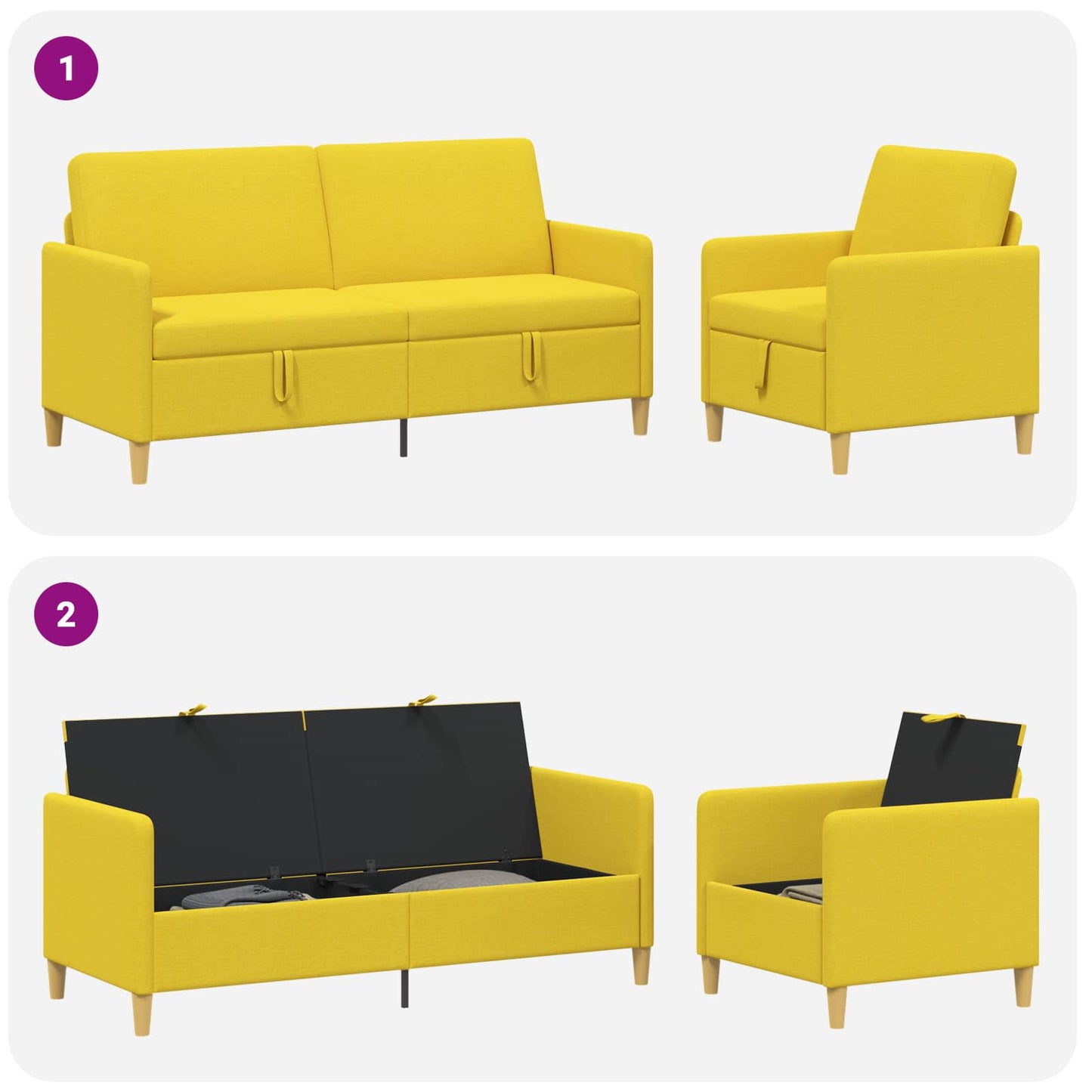 Set di Divani con Storage 2 pz Giallo Chiaro Poliestere