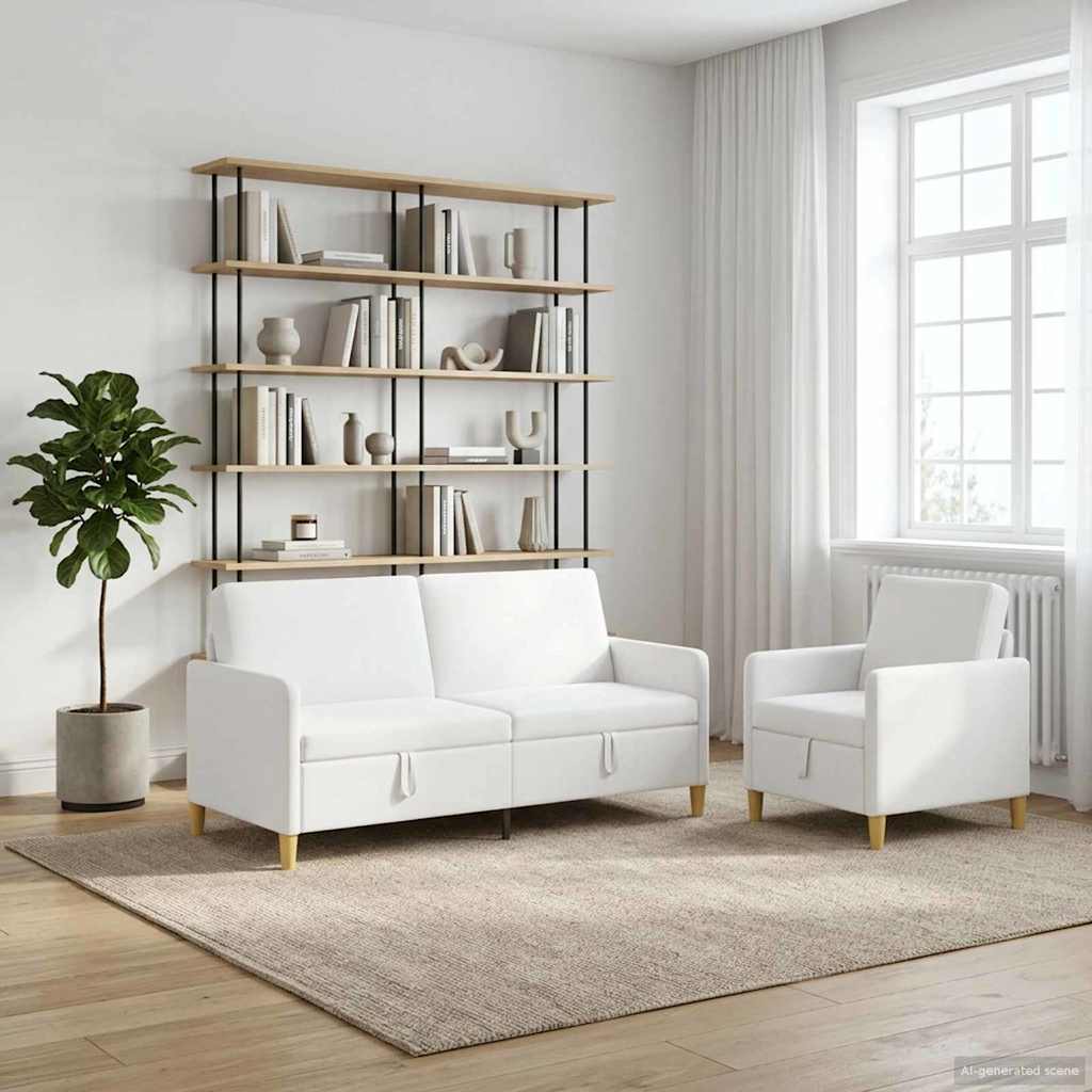 Set di Divani con Storage 2 pz Bianco Poliestere