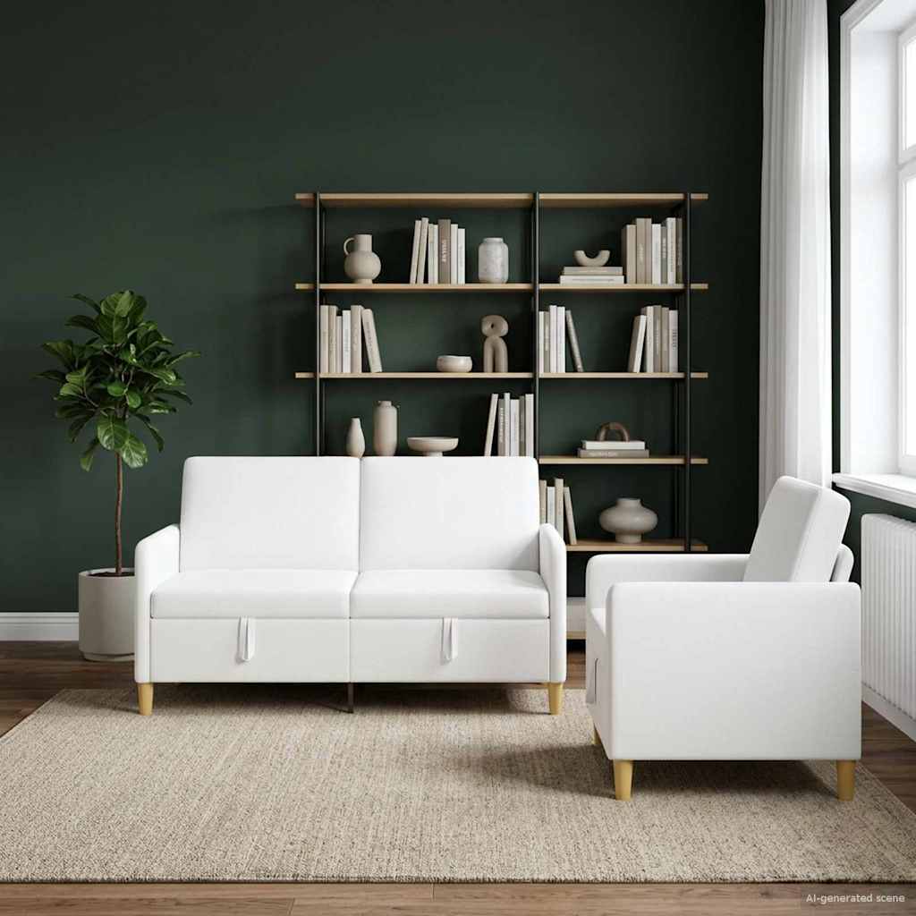 Set di Divani con Storage 2 pz Bianco Poliestere