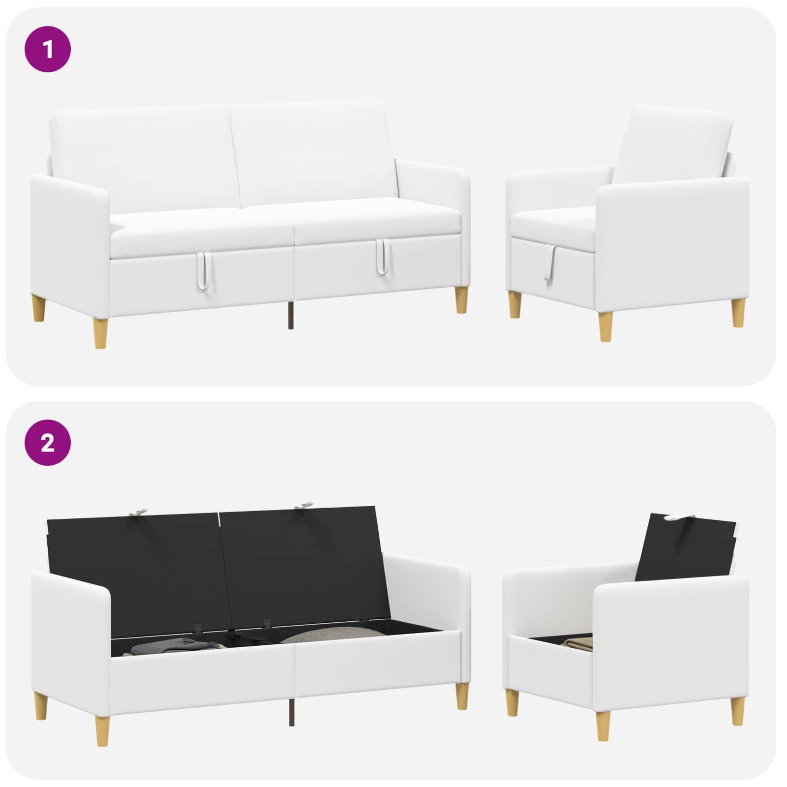 Set di Divani con Storage 2 pcs Bianco Poliestere | homemem39