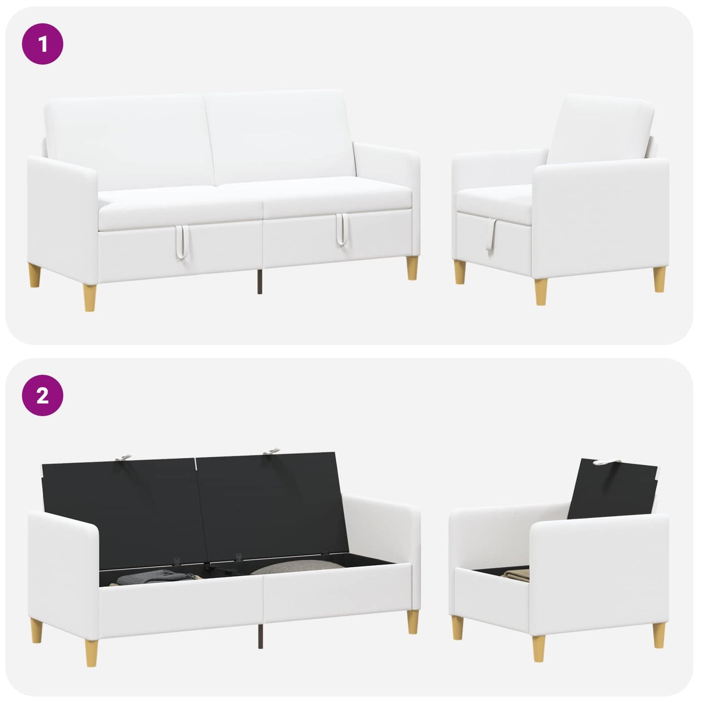 Set di Divani con Storage 2 pz Bianco Poliestere
