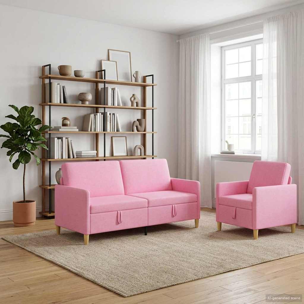 Set di Divani con Storage 2 pz Rosa Poliestere