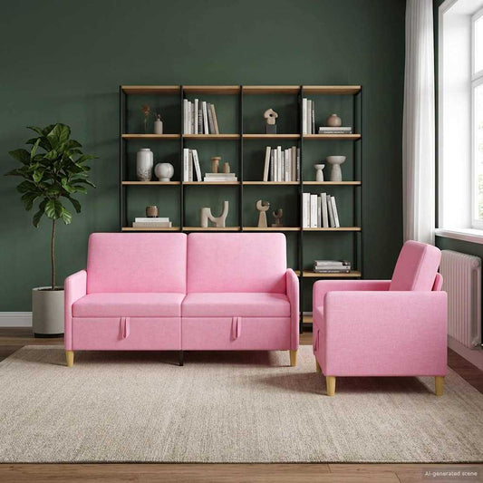 Set di Divani con Storage 2 pz Rosa Poliestere