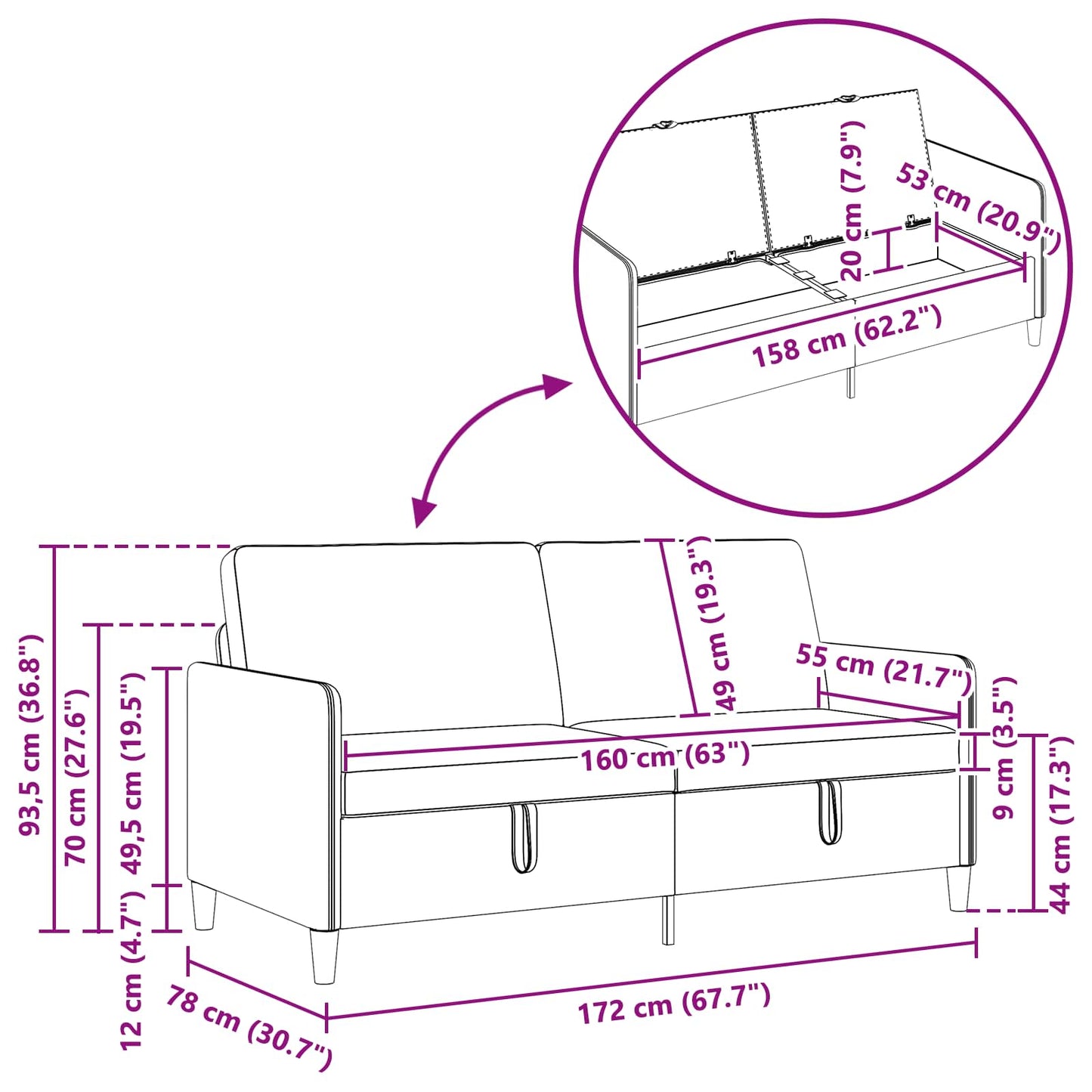 Set di Divani con Storage 2 pz Rosa Poliestere