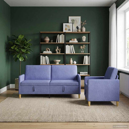 Set di Divani con Storage 2 pz Blu jeans Poliestere