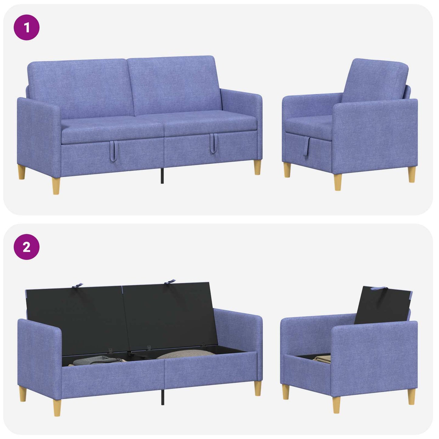 Set di Divani con Storage 2 pcs Blu jeans Poliestere | homemem39