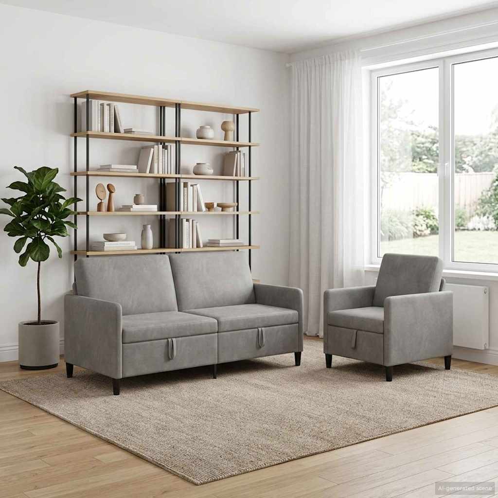 Set di Divani con Storage 2 pz Grigio Chiaro Poliestere | homemem39