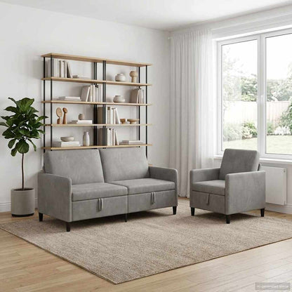 Set di Divani con Storage 2 pz Grigio Chiaro Poliestere | homemem39