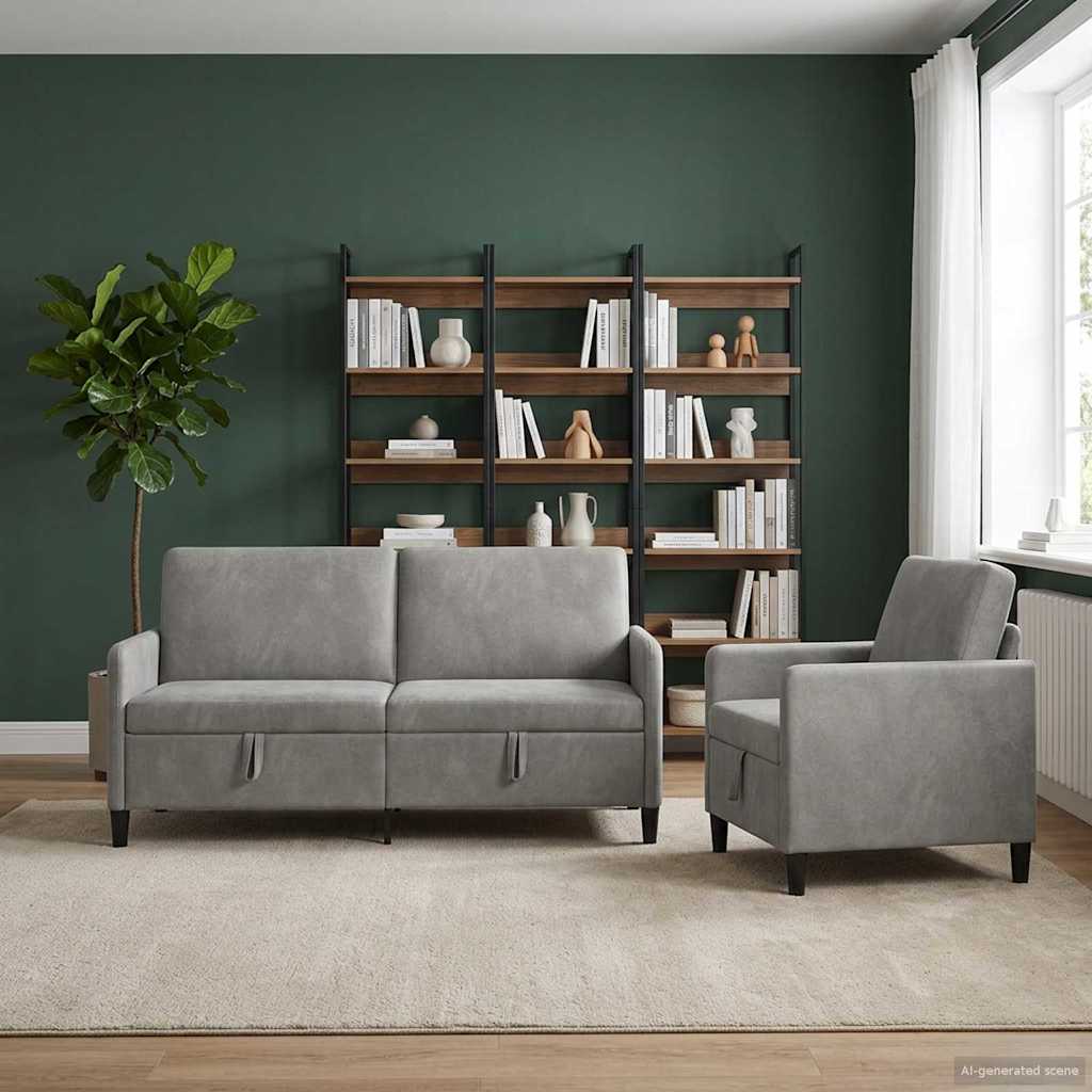 Set di Divani con Storage 2 pz Grigio Chiaro Poliestere | homemem39