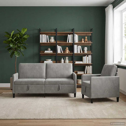 Set di Divani con Storage 2 pz Grigio Chiaro Poliestere | homemem39