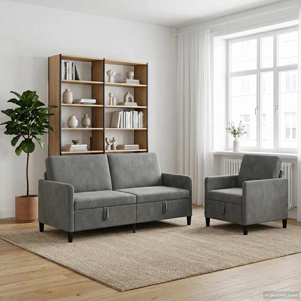 Set di Divani con Storage 2 pz Grigio Scuro Poliestere