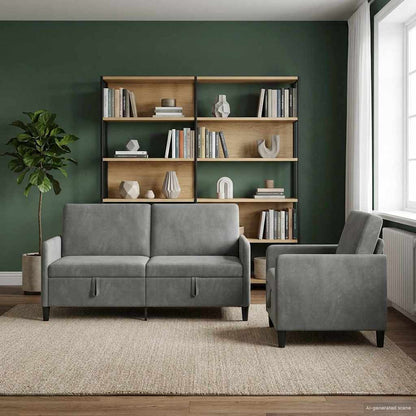 Set di Divani con Storage 2 pz Grigio Scuro Poliestere
