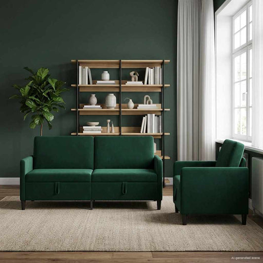 Set di Divani con Storage 2 pz Verde Scuro Poliestere