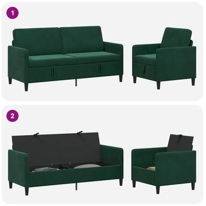 Set di Divani con Storage 2 pz Verde Scuro Poliestere
