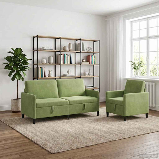 Set di Divani con Storage 2 pz Verde chiaro Poliestere