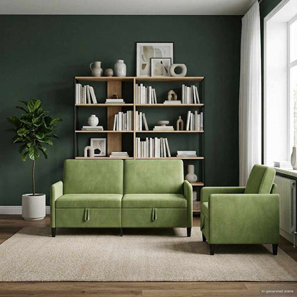 Set di Divani con Storage 2 pz Verde chiaro Poliestere