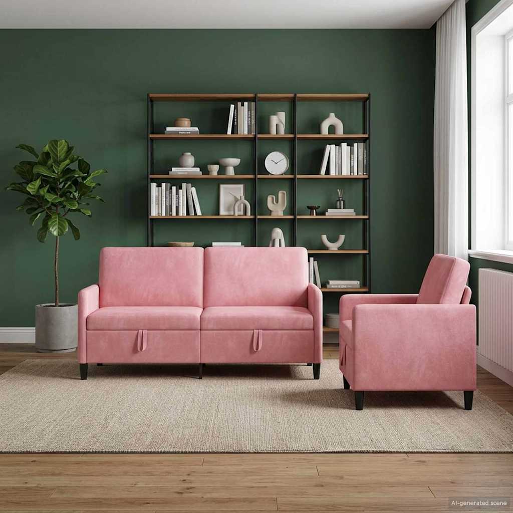 Set di Divani con Storage 2 pz Rosa Poliestere