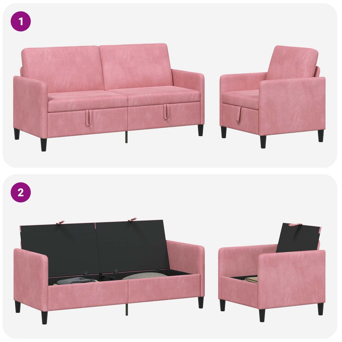 Set di Divani con Storage 2 pz Rosa Poliestere | homemem39