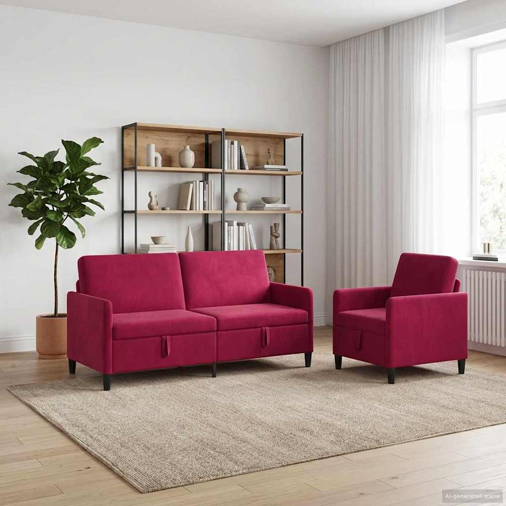 Set di Divani con Storage 2 pz Rosso Vino Poliestere