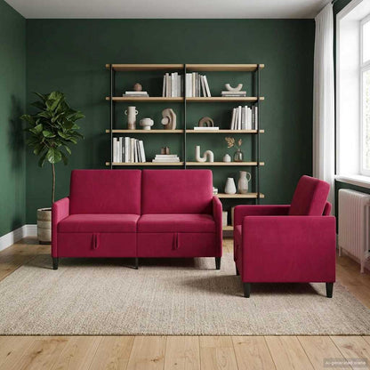 Set di Divani con Storage 2 pz Rosso Vino Poliestere