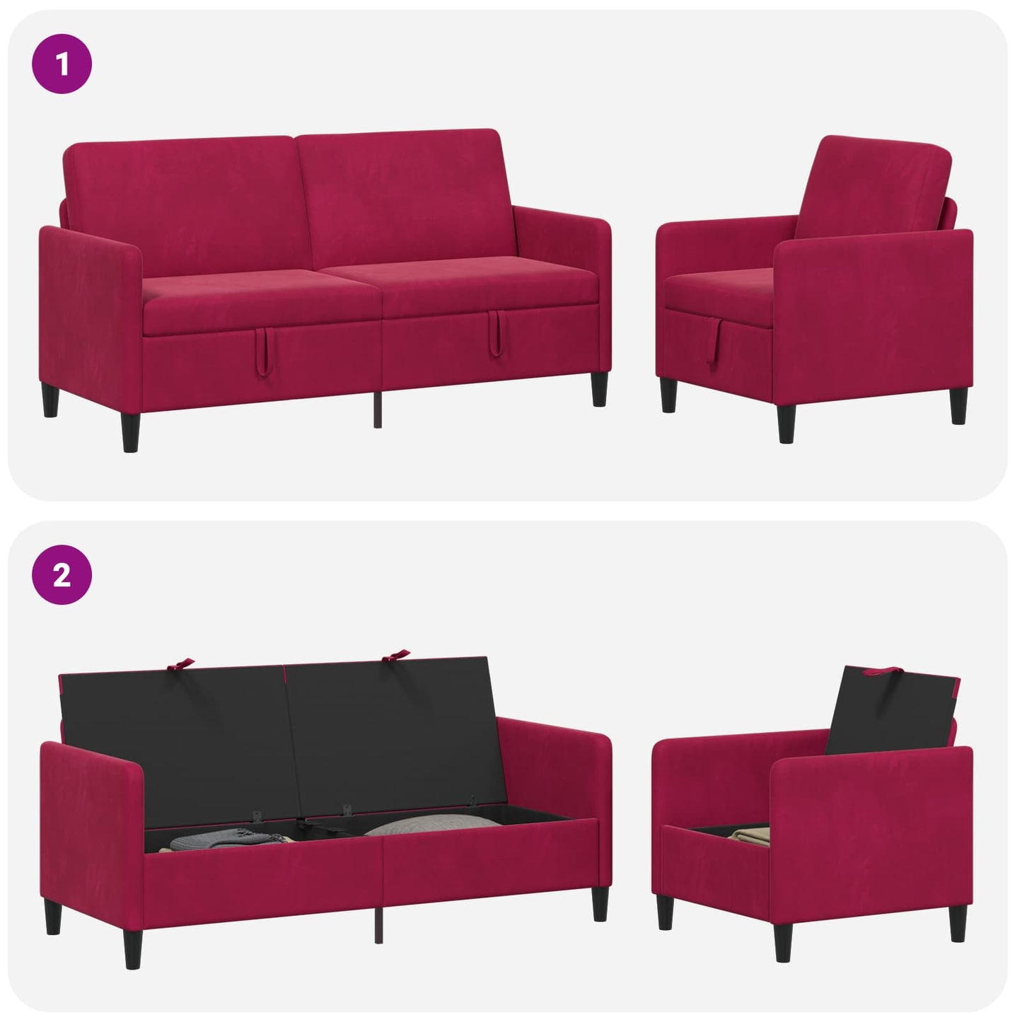 Set di Divani con Storage 2 pz Rosso Vino Poliestere | homemem39
