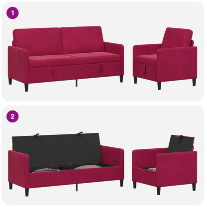 Set di Divani con Storage 2 pz Rosso Vino Poliestere | homemem39