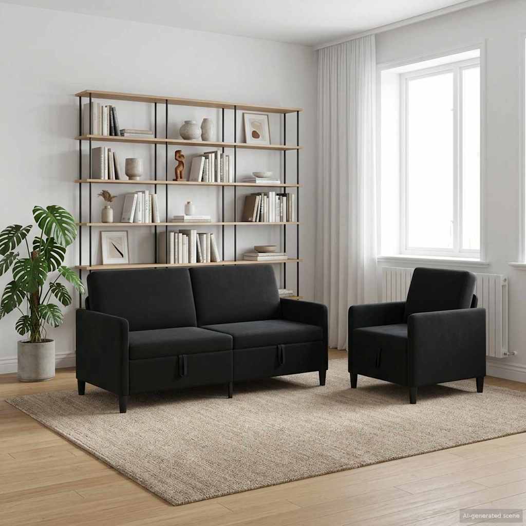 Set di Divani con Storage 2 pz Nero Poliestere | homemem39