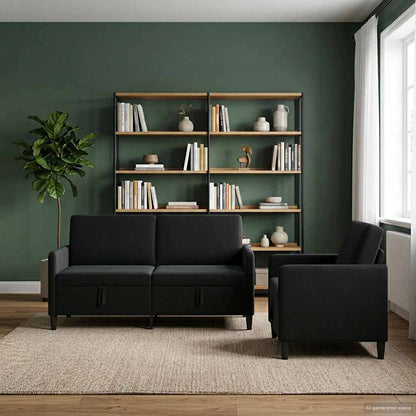 Set di Divani con Storage 2 pz Nero Poliestere