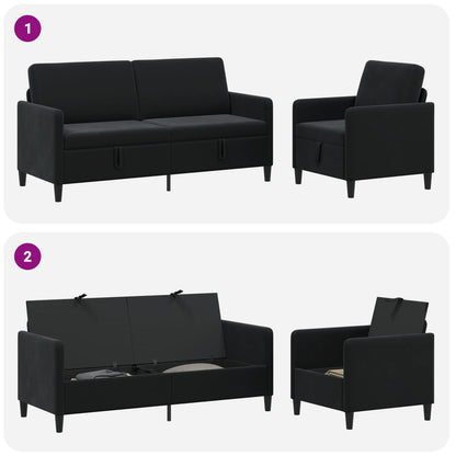 Set di Divani con Storage 2 pz Nero Poliestere
