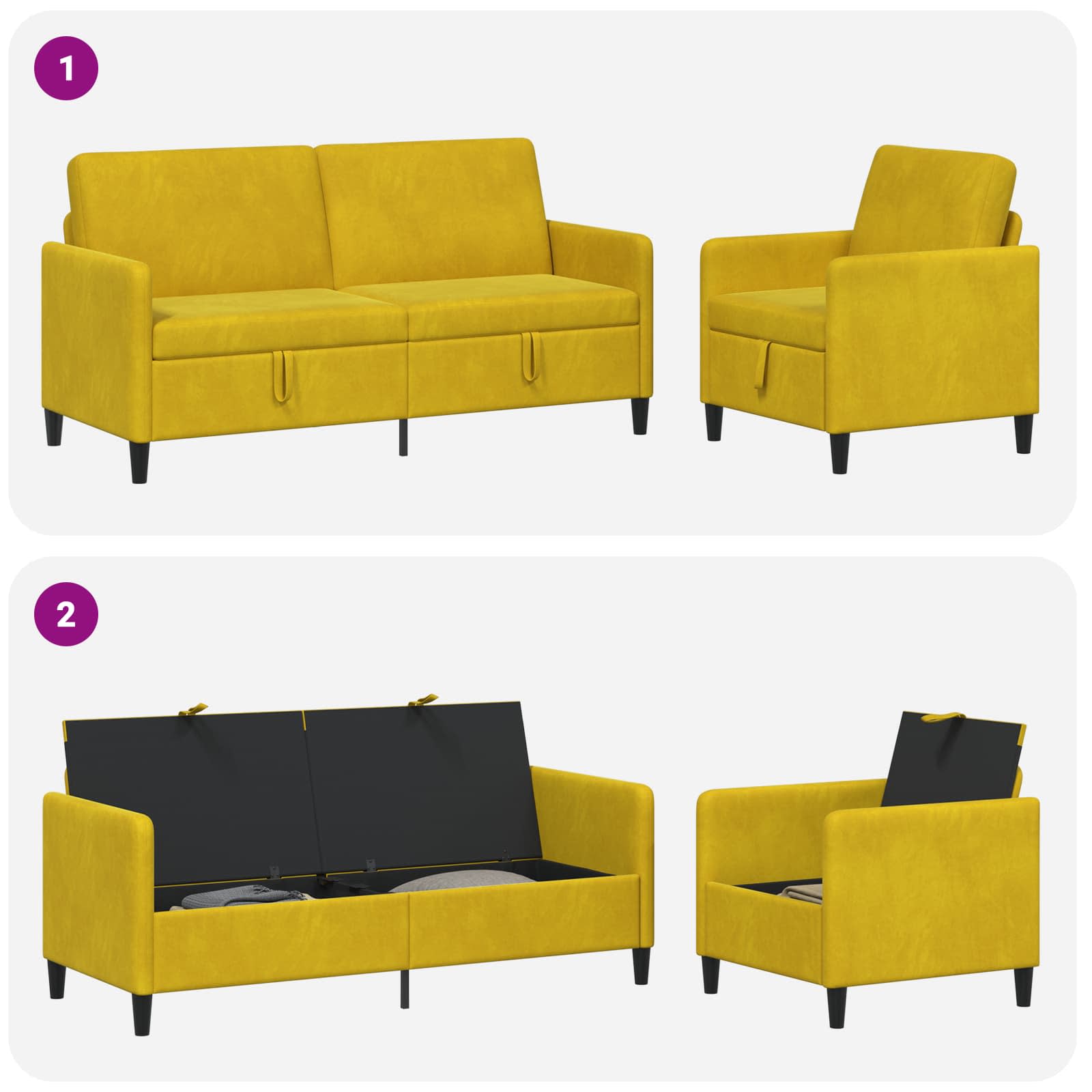 Set di Divani con Storage 2 pz Giallo Poliestere | homemem39