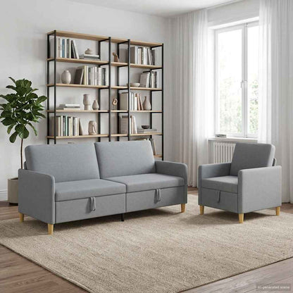 Set di Divani con Storage 2 pcs Grigio Chiaro Poliestere | homemem39