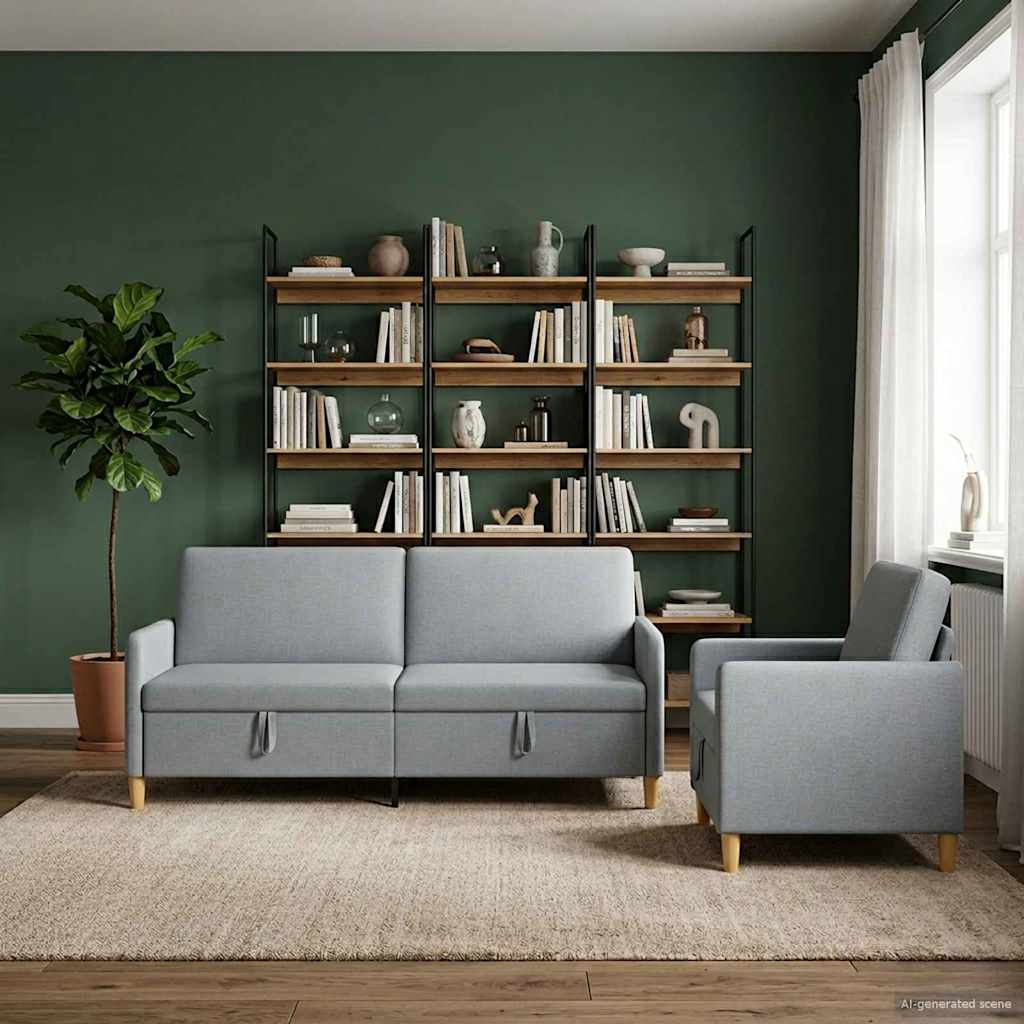 Set di Divani con Storage 2 pcs Grigio Chiaro Poliestere | homemem39