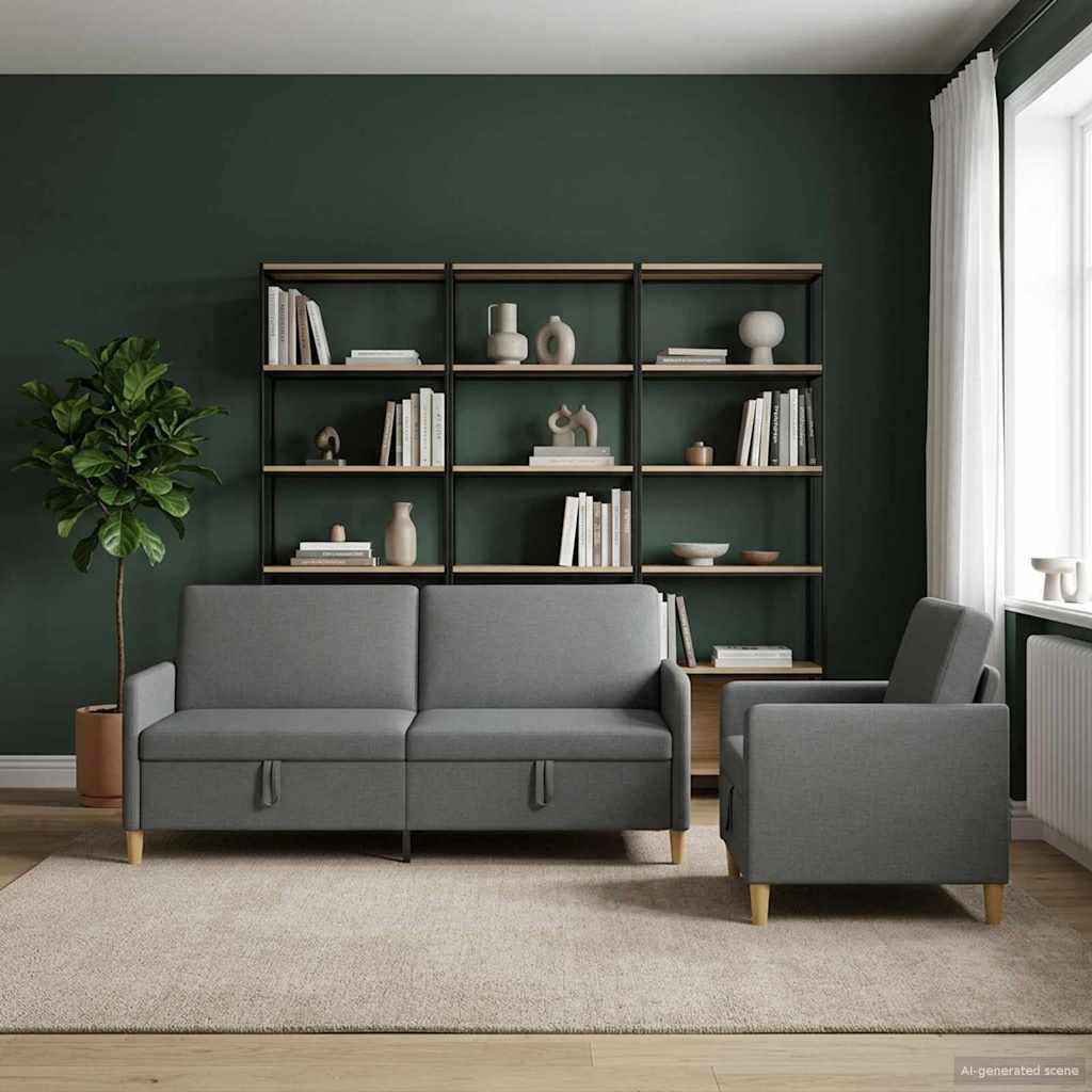Set di Divani con Storage 2 pcs Grigio Scuro Poliestere | homemem39
