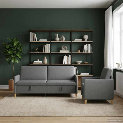 Set di Divani con Storage 2 pcs Grigio Scuro Poliestere | homemem39
