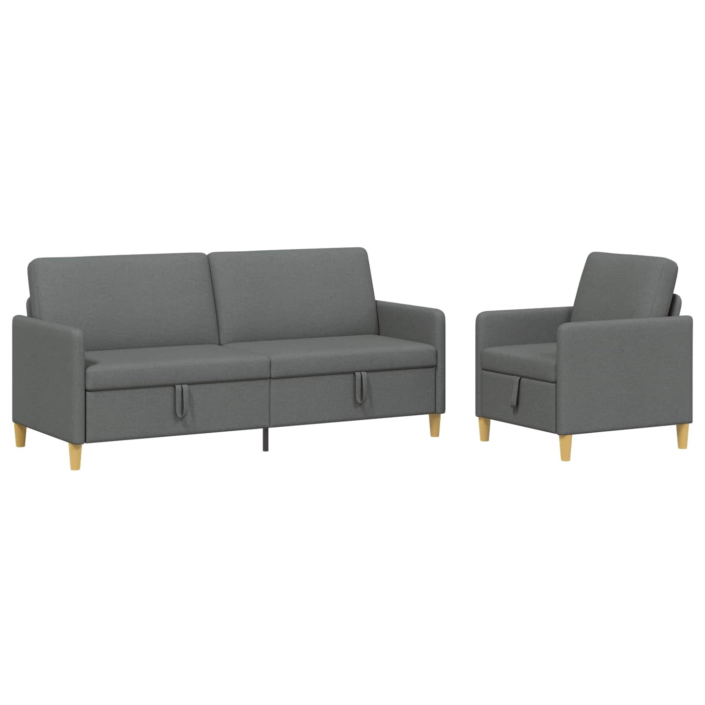 Set di Divani con Storage 2 pz Grigio Scuro Poliestere