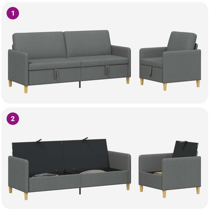 Set di Divani con Storage 2 pz Grigio Scuro Poliestere