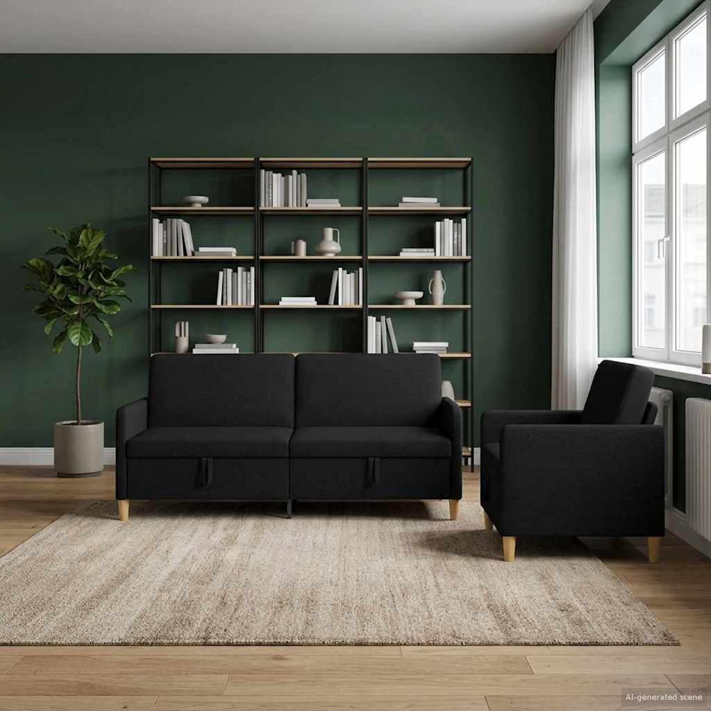 Set di Divani con Storage 2 pcs Nero Poliestere | homemem39
