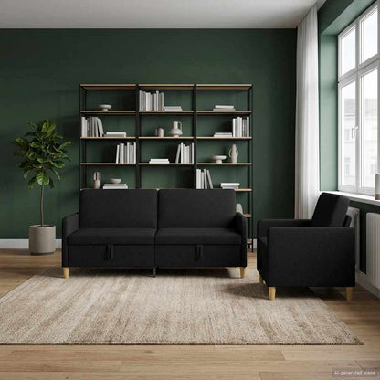 Set di Divani con Storage 2 pcs Nero Poliestere | homemem39