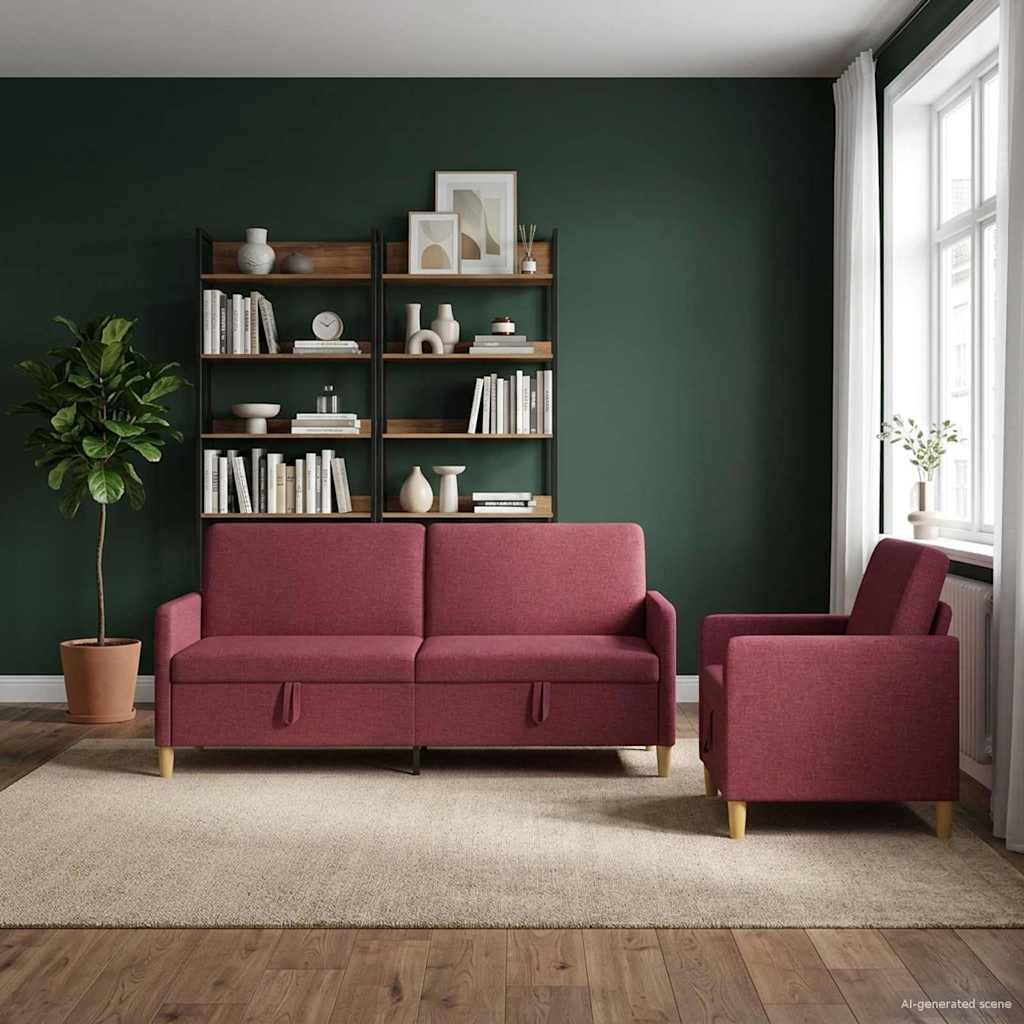 Set di Divani con Storage 2 pcs Rosso Vino Poliestere | homemem39