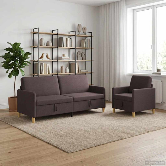 Set di Divani con Storage 2 pz Marrone Scuro Poliestere