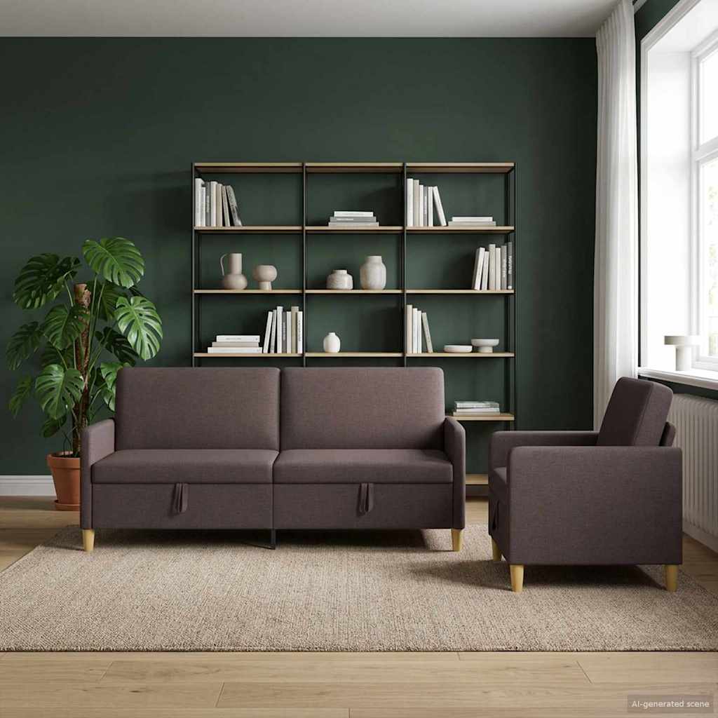 Set di Divani con Storage 2 pz Marrone Scuro Poliestere