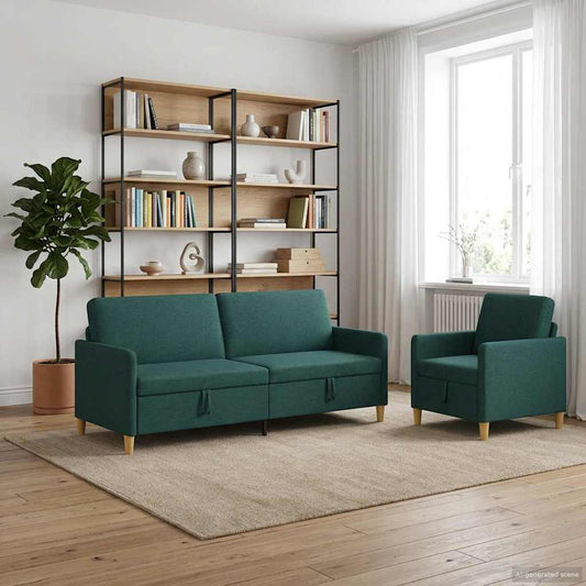 Set di Divani con Storage 2 pz Verde Scuro Poliestere