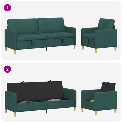 Set di Divani con Storage 2 pz Verde Scuro Poliestere