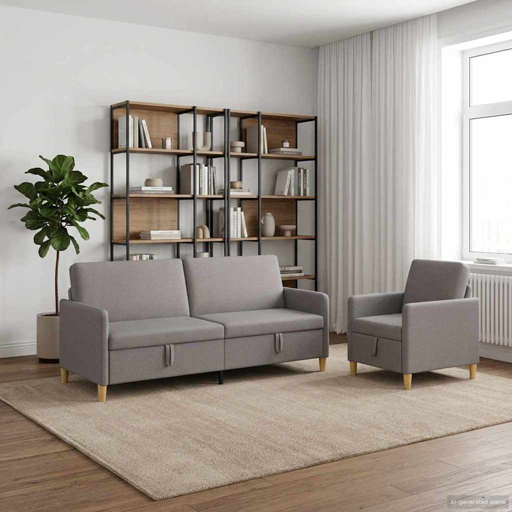 Set di Divani con Storage 2 pcs Tortora Poliestere | homemem39